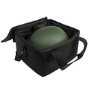 The Vism black compact ballistic helmet bag shown opened with helmet inside.