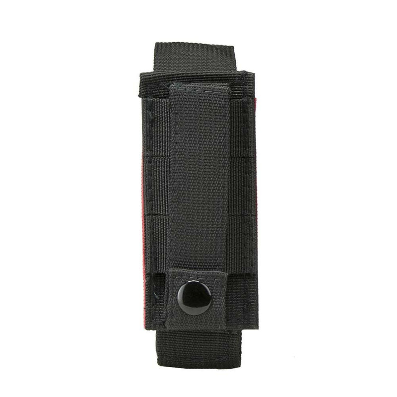 The Vism OC spray red pouch for various sized pepper sprays with belt loop and snap button shown.