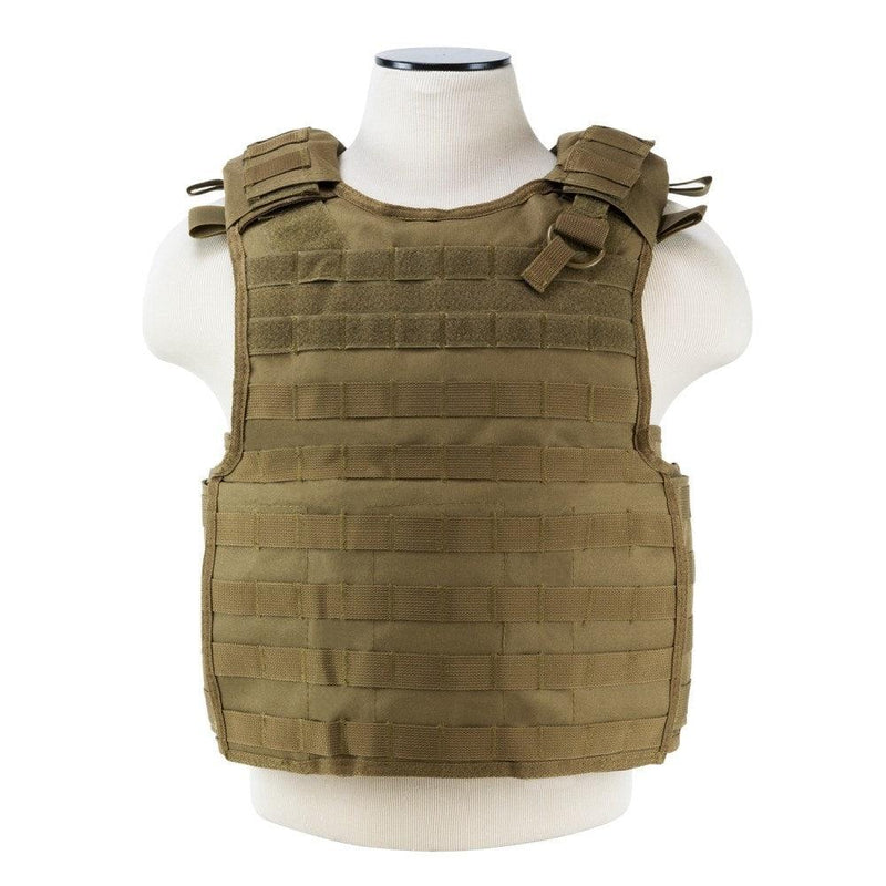 Vism tan color plate carrier with quick release buckles. Front view shown,