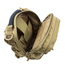The Vism color tan shoulder sling utility bag for law enforcement and civilian use shown in the open position.